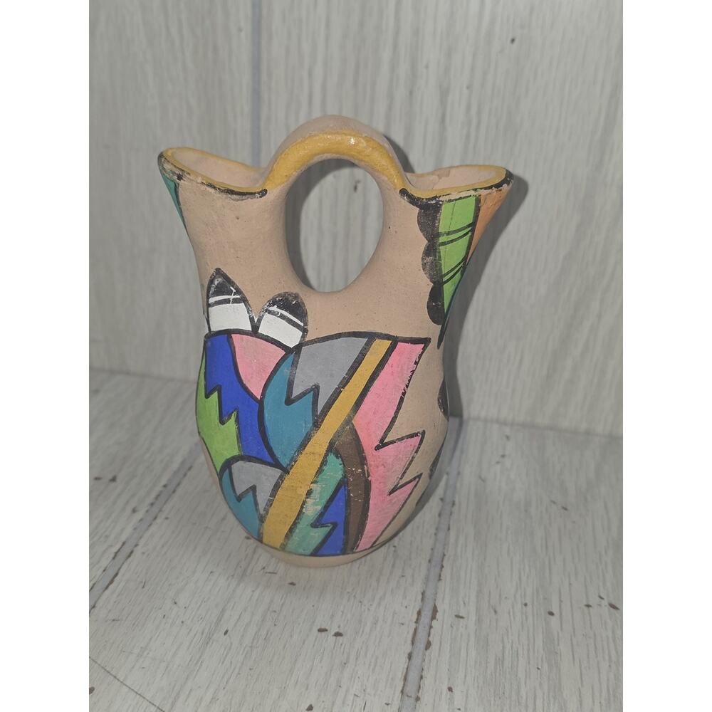 Vintage Jemez Native American Clay Pottery Poster Paint Wedding Vase Colorful